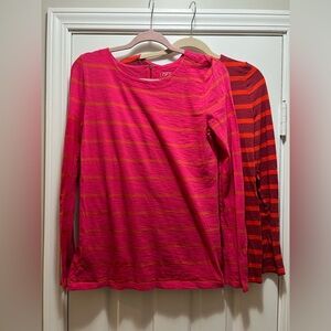 Bundle of 2 LOFT Vibrant Pink Orange Striped Long Sleeve Tees Medium 100% Cotton